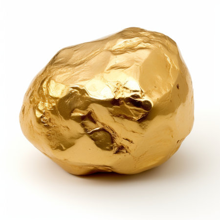 Isolated golden nugget on white background   valuable precious metal for jewelry and investmentの素材