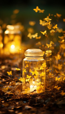 Enchanting chinese new year garden with illuminated lanterns in various shapes, evoking wonder.の素材