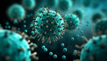 Influenza background with flu covid 19 virus cell conceptual image of coronavirus covid 19 outbreakの素材