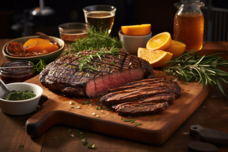 Succulent ribeye steak slices   expertly prepared, high resolution image for food loversの素材