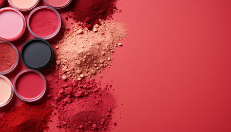 Cosmetic products on beauty backgroundmakeup and skincare concept with flat lay and copy space.の素材