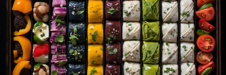 Colorful chinese new year dumplings artistic platter symbolizing variety and traditionの素材