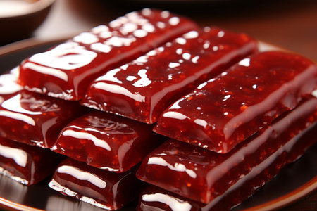 Traditional chinese new year rice cakes   symbolic nian gao stack with exposed sticky textureの素材