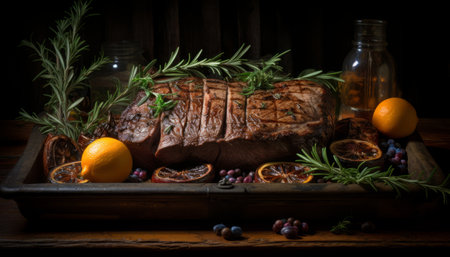 Crispy and succulent roast goose cooked in a pan, perfect for festive dinner celebrationの素材