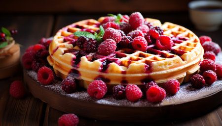 Deliciously tempting waffles with luscious berry toppings   a mouthwatering sweet treatの素材