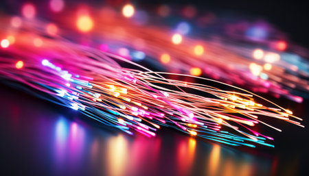 Fiber optics cable wire light background with bokeh for technology and communication.の素材