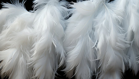 Intricate white feather texture background with detailed digital art showcasing large bird feathersの素材