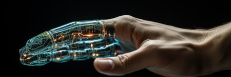 Futuristic AI. Robotic Hand and Human-Like Robot - Technology, Science, Connectionの素材