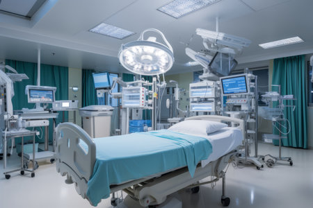Cutting edge surgical equipment and advanced medical devices in a modern operating roomの素材