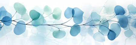 Enchanted botanical masterpiece delicate white skeletonized leaf on light blue backdrop with bokehの素材