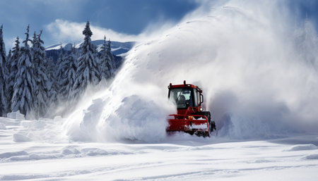 Efficient snow plow clearing winter roads for safe road maintenance and enhanced safety measuresの素材