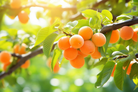 Lush apricot tree with abundant ripe fruits, perfect for harvesting in a natural orchard settingの素材