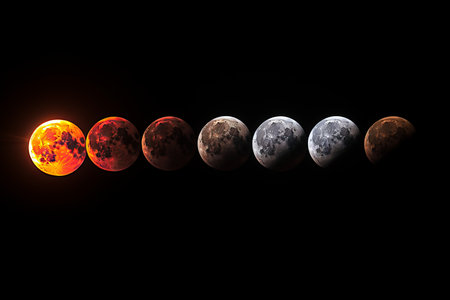 Breathtaking lunar eclipse with a stunning view of the moon in its captivating totalityの素材