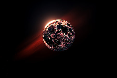 Total lunar eclipse earths shadow casts a red hue on the moon during celestial phenomenonの素材
