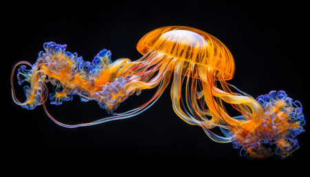 Captivating and serene magnificent big bell jellyfish drifting effortlessly in crystal clear waterの素材