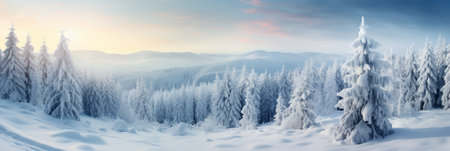 breathtaking winter wonderland panoramic snow covered fir branches in mesmerizing delicate snowfallの素材