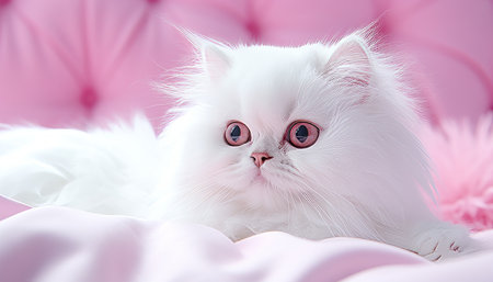 Adorable and playful studio portrait of a cute cat on an isolated solid color backgroundの素材