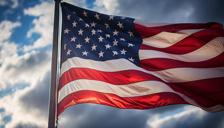 Patriotic american flag waving proudly on independence day, symbolizing freedom and unityの素材