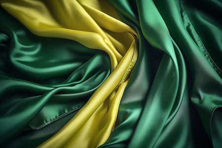 Brazilian independence day celebration waving flag with fabric texture, copy space availableの素材