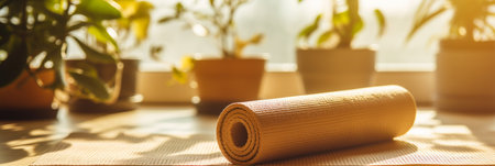 Active lifestyle woman practicing yoga at home for morning meditation yoga banner backgroundの素材