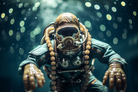 Adorable space octopus in astronaut suit joyfully exploring the vastness of the universeの素材