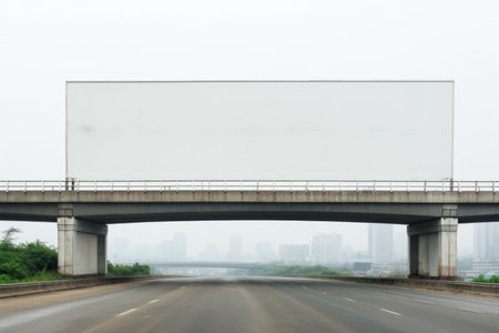 Spacious empty white billboard mockup on modern building exterior background for advertisementの素材