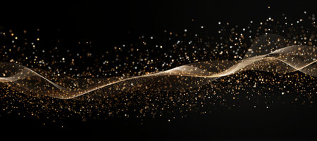 Shimmering stars and black particle waves in a mesmerizing digital abstract backgroundの素材