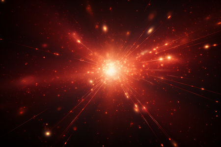 Vibrant digital red particle wave with shining dots and stars   abstract background illustrationの素材