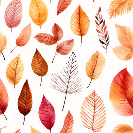 Autumn leaves watercolor seamless pattern on beige backgroundvector nature illustration.の素材
