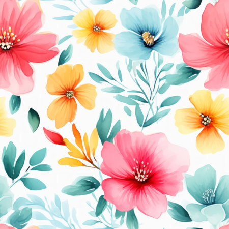Vibrant summer watercolor seamless pattern   hand painted vector background illustrationの素材