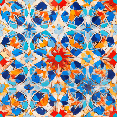 Seamless pattern of photo realistic colorful moroccan tiles and ornaments for design and decorationの素材