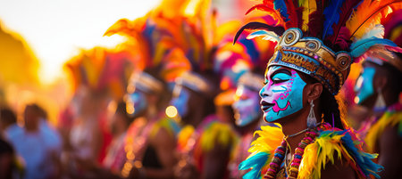 Colorful and lively brazilian carnival background with text space and festive attributesの素材