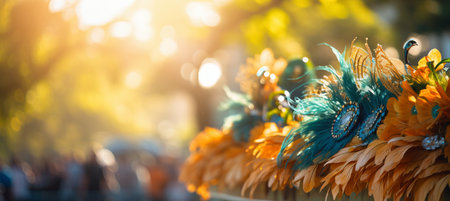 Vibrant brazilian carnival background with main attributes and copy space for text placementの素材