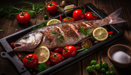 Pan seared fish with fragrant herbs and tangy lemon sauce   a delightful seafood delightの素材