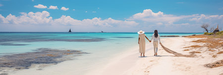 Serene silhouetted unrecognizable couple blissfully enjoying a bright summer day at the beachの素材