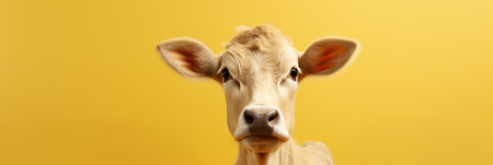 Stylish happy dairy cattle on pastel background with text space and branding opportunitiesの素材