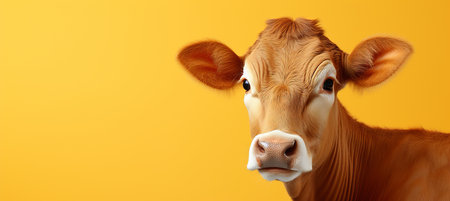Cheerful dairy cattle on pastel background with text space and creative design elementsの素材