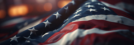 American flag waving in the wind, celebrating independence day with patriotism and prideの素材