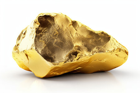 High quality shiny gold nugget isolated on white background for jewelry or investment conceptの素材