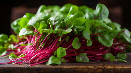 Vibrant microgreens showcasing their rich colors and intricate textures in a visually striking imageの素材
