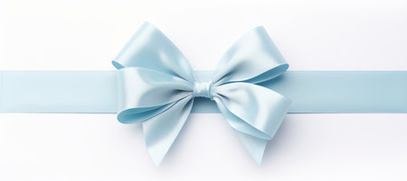 Blue ribbon bow for birthday or christmas banner   isolated on white background with copy spaceの素材