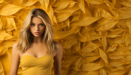 Captivating young woman in carnival mask on vibrant background, perfect for text placementの素材