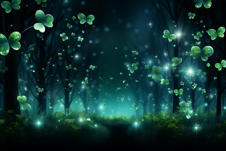 StPatricks day festive green tones wallpaper background with shamrocks and leprechaunsの素材