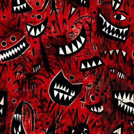 Psychedelic seamless pattern with vibrant colors and abstract design for backgrounds and visuals.の素材