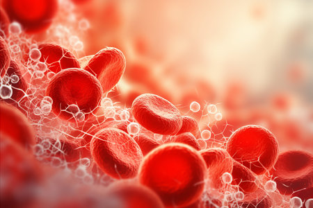Abstract background with close up of blood cells, leukocytes, and erythrocytes for text placementの素材