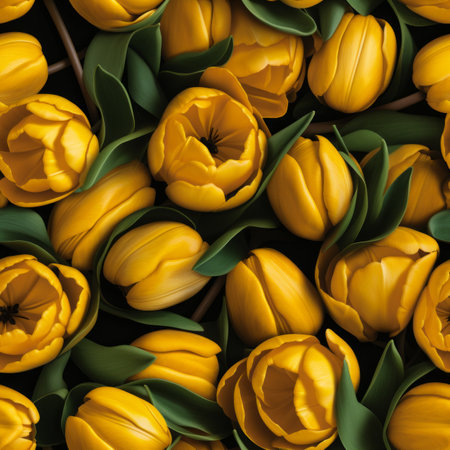 Seamless floral pattern high quality photo realistic yellow tulips from top view with vibrant colorsの素材