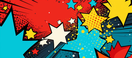 Vibrant and dynamic pop art comic style abstract background with copy space for text placementの素材