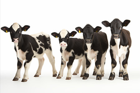 Healthy dairy cattle on white background with text space for creative copywriting opportunitiesの素材