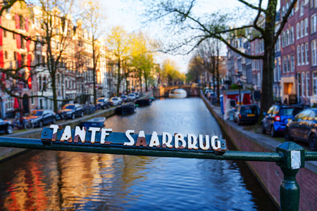 Amsterdams Historic District: Canals and Vibrant House Facadesの写真素材