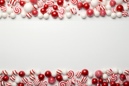 Christmas decoration flatlay on white background   winter holiday mockup for text placementの素材